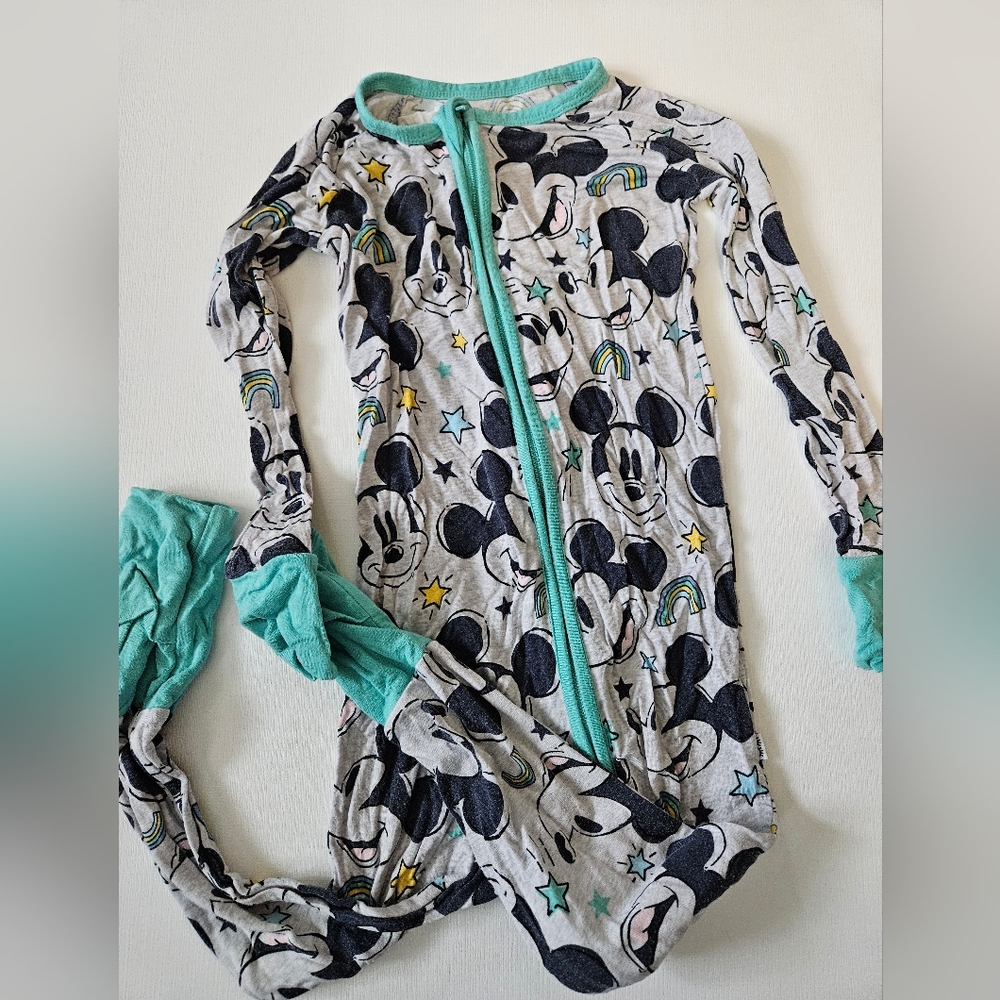 Little Sleepies Mickey Mouse Pajamas - Teal and Gray